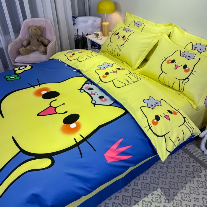 91家纺网 家纺一手货源 找家纺 金爱家 2021新款13372大版全棉卡通四件套 萌咪