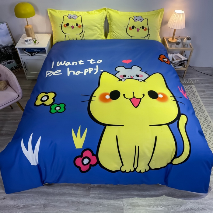 91家纺网 家纺一手货源 找家纺 金爱家 2021新款13372大版全棉卡通四件套 萌咪