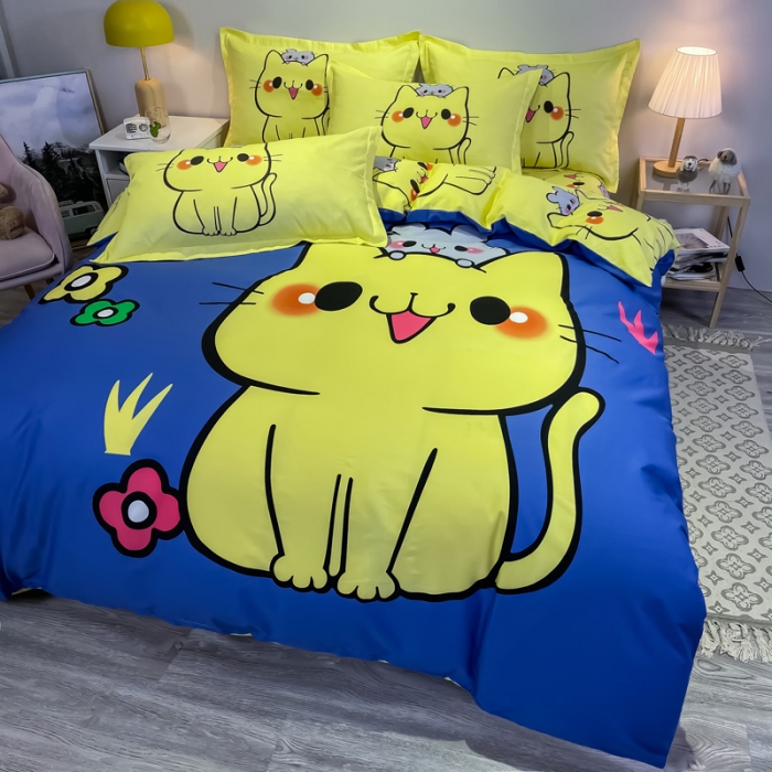 91家纺网 家纺一手货源 找家纺 金爱家 2021新款13372大版全棉卡通四件套 萌咪