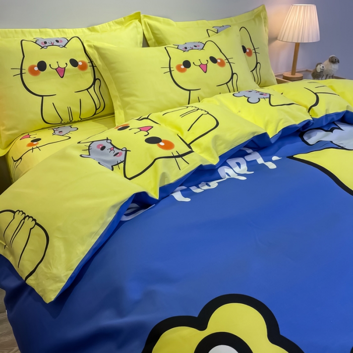 91家纺网 家纺一手货源 找家纺 金爱家 2021新款13372大版全棉卡通四件套 萌咪