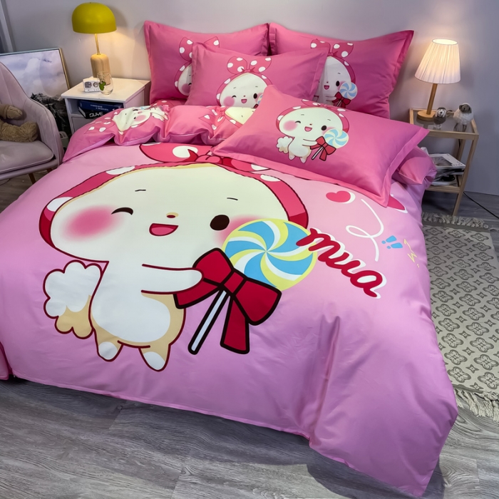 91家纺网 家纺一手货源 找家纺 金爱家 2021新款13372大版全棉卡通四件套 森兔