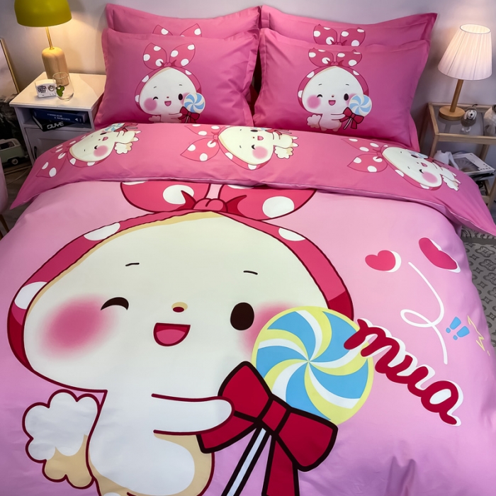 91家纺网 家纺一手货源 找家纺 金爱家 2021新款13372大版全棉卡通四件套 森兔