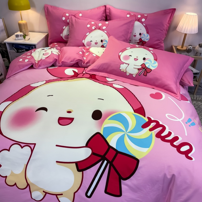 91家纺网 家纺一手货源 找家纺 金爱家 2021新款13372大版全棉卡通四件套 森兔