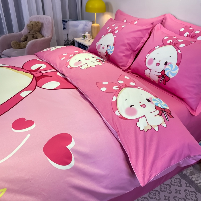 91家纺网 家纺一手货源 找家纺 金爱家 2021新款13372大版全棉卡通四件套 森兔