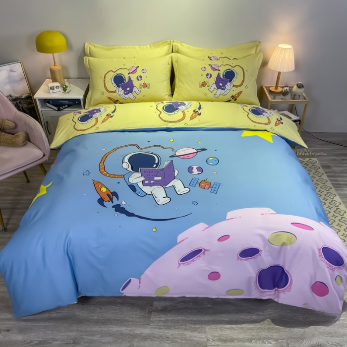 91家纺网 家纺一手货源 找家纺 金爱家 2021新款13372大版全棉卡通四件套 太空