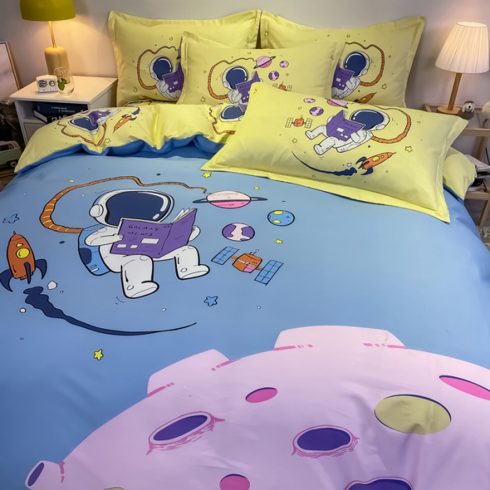 91家纺网 家纺一手货源 找家纺 金爱家 2021新款13372大版全棉卡通四件套 太空