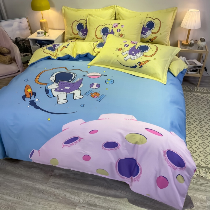 91家纺网 家纺一手货源 找家纺 金爱家 2021新款13372大版全棉卡通四件套 太空