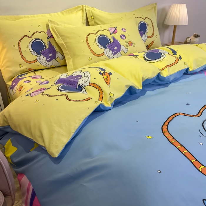 91家纺网 家纺一手货源 找家纺 金爱家 2021新款13372大版全棉卡通四件套 太空