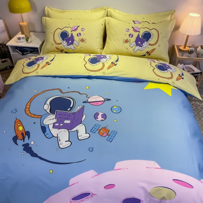 91家纺网 家纺一手货源 找家纺 金爱家 2021新款13372大版全棉卡通四件套 太空