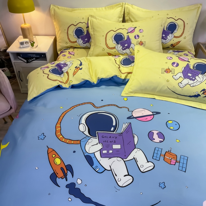 91家纺网 家纺一手货源 找家纺 金爱家 2021新款13372大版全棉卡通四件套 太空