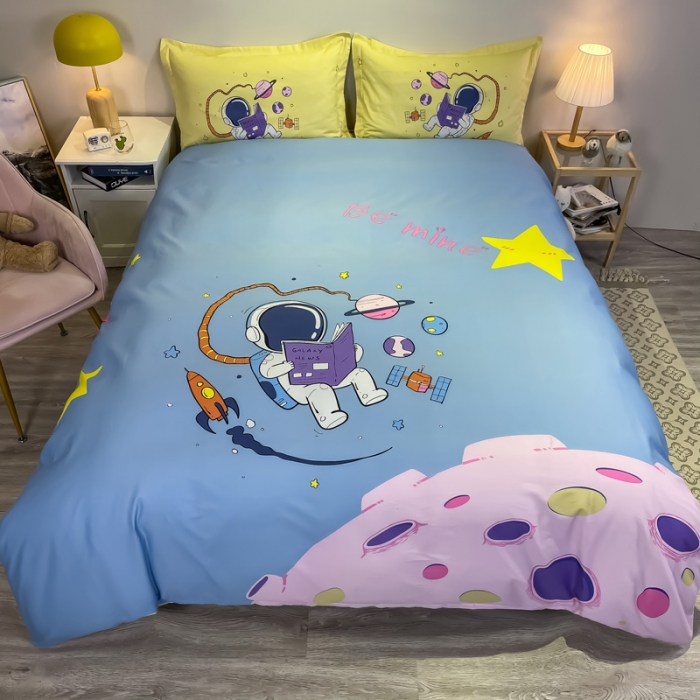 91家纺网 家纺一手货源 找家纺 金爱家 2021新款13372大版全棉卡通四件套 太空