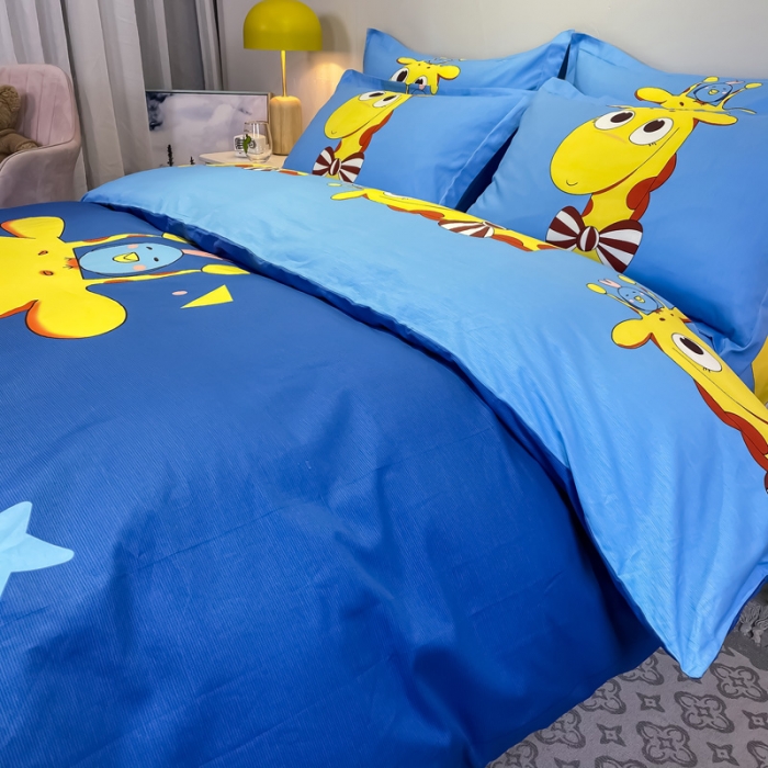 91家纺网 家纺一手货源 找家纺 金爱家 2021新款13372大版全棉卡通四件套 羞羞鹿