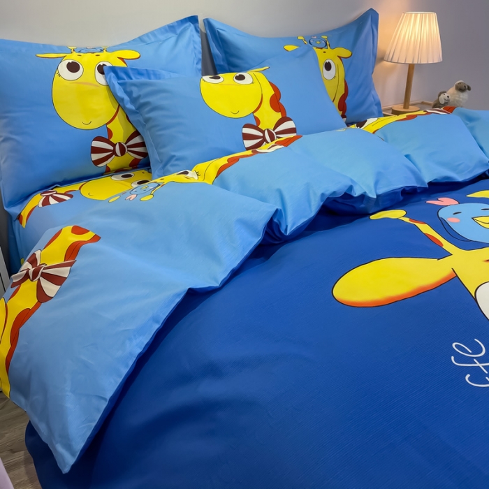 91家纺网 家纺一手货源 找家纺 金爱家 2021新款13372大版全棉卡通四件套 羞羞鹿