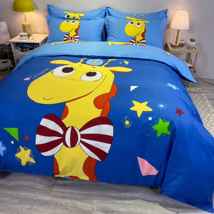 91家纺网 家纺一手货源 找家纺 金爱家 2021新款13372大版全棉卡通四件套 羞羞鹿