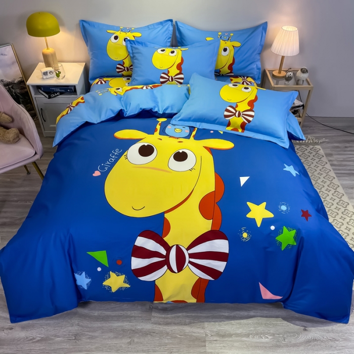 91家纺网 家纺一手货源 找家纺 金爱家 2021新款13372大版全棉卡通四件套 羞羞鹿