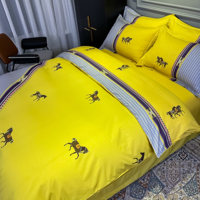 91家纺网 家纺一手货源 找家纺 金爱家 2021新款全棉13372四件套条格简约系列 爵士