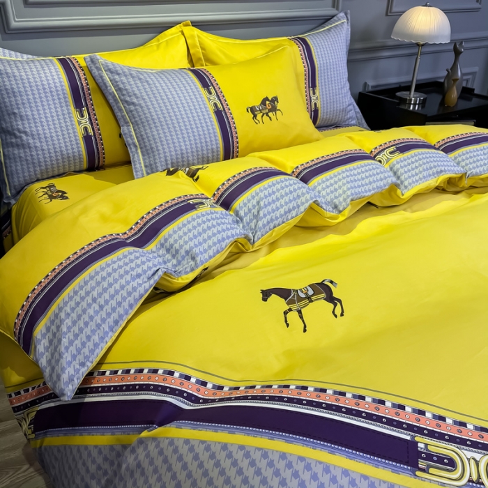 91家纺网 家纺一手货源 找家纺 金爱家 2021新款全棉13372四件套条格简约系列 爵士