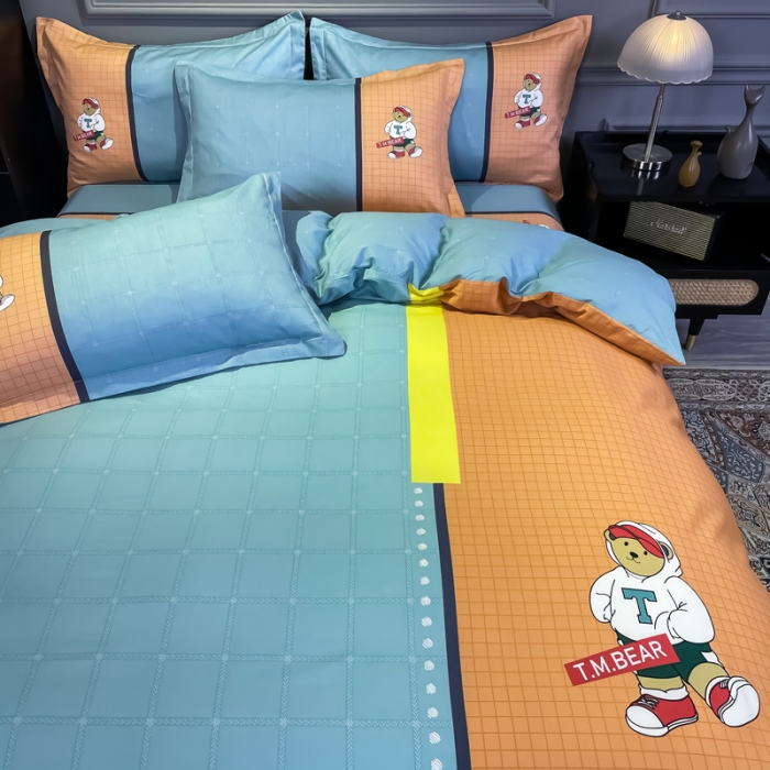 91家纺网 家纺一手货源 找家纺 金爱家 2021新款全棉13372四件套条格简约系列 沙文