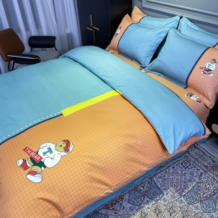 91家纺网 家纺一手货源 找家纺 金爱家 2021新款全棉13372四件套条格简约系列 沙文