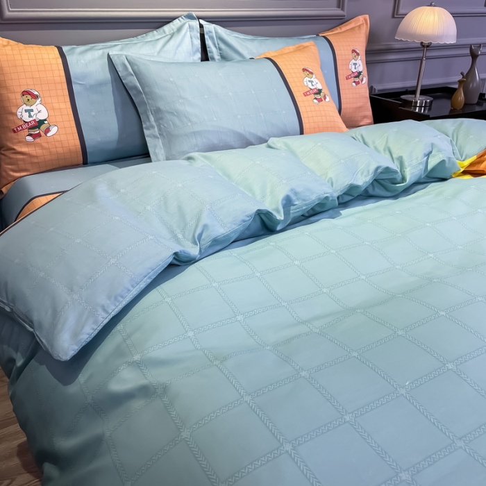 91家纺网 家纺一手货源 找家纺 金爱家 2021新款全棉13372四件套条格简约系列 沙文