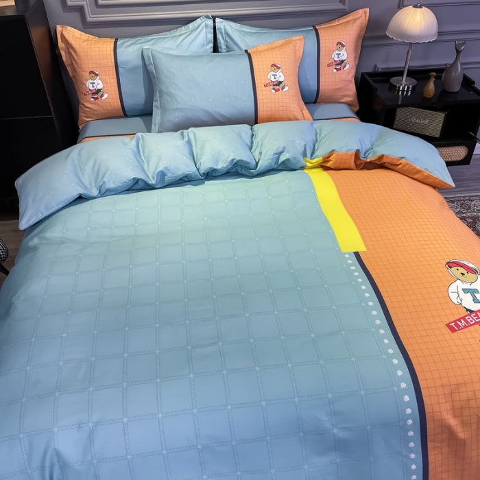 91家纺网 家纺一手货源 找家纺 金爱家 2021新款全棉13372四件套条格简约系列 沙文