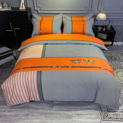 91家纺网 家纺一手货源 找家纺 （总）金爱家 2021新款全棉13372四件套条格简约系列