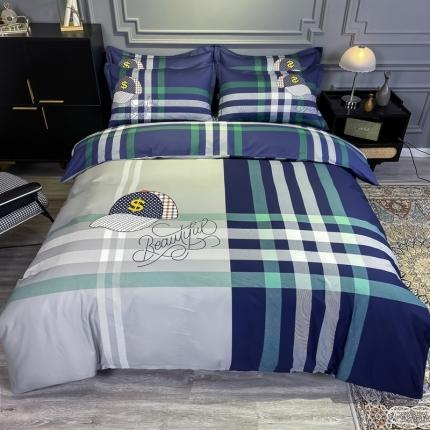 91家纺网 家纺一手货源 找家纺 （总）金爱家 2021新款全棉13372四件套条格简约系列