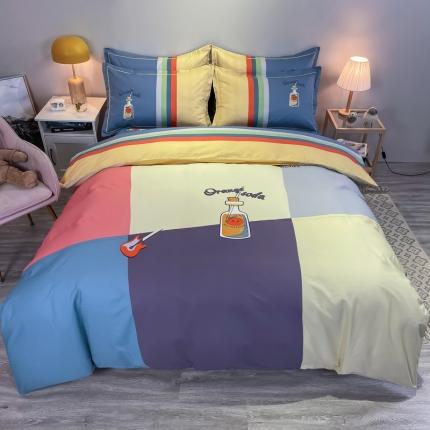 91家纺网 家纺一手货源 找家纺 （总）金爱家 2021新款全棉13372四件套条格简约系列