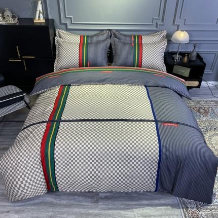 91家纺网 家纺一手货源 找家纺 （总）金爱家 2021新款全棉13372四件套条格简约系列