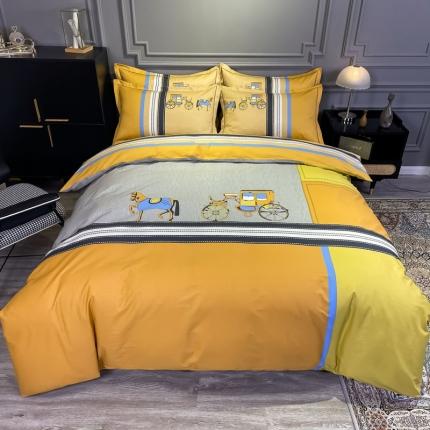 91家纺网 家纺一手货源 找家纺 （总）金爱家 2021新款全棉13372四件套条格简约系列