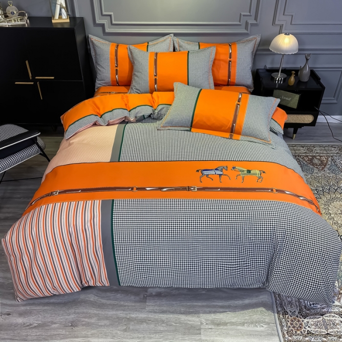 91家纺网 家纺一手货源 找家纺 金爱家 2021新款全棉13372四件套条格简约系列奥斯丁