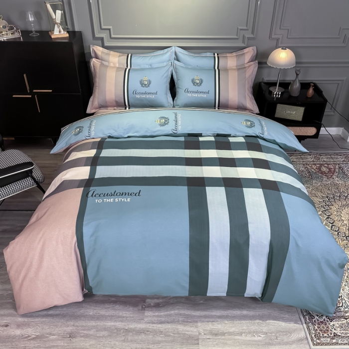 91家纺网 家纺一手货源 找家纺 金爱家 2021新款全棉13372四件套条格简约系列 巴伦