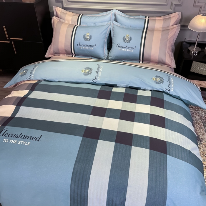 91家纺网 家纺一手货源 找家纺 金爱家 2021新款全棉13372四件套条格简约系列 巴伦