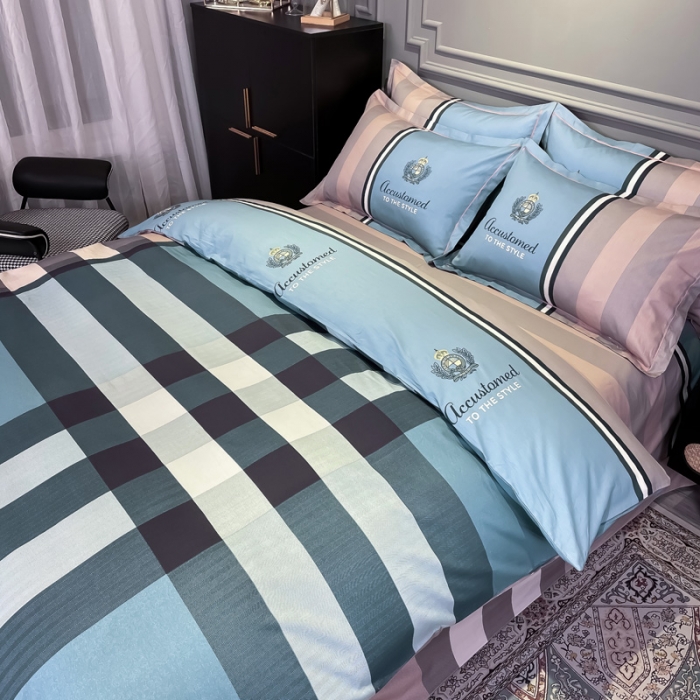 91家纺网 家纺一手货源 找家纺 金爱家 2021新款全棉13372四件套条格简约系列 巴伦