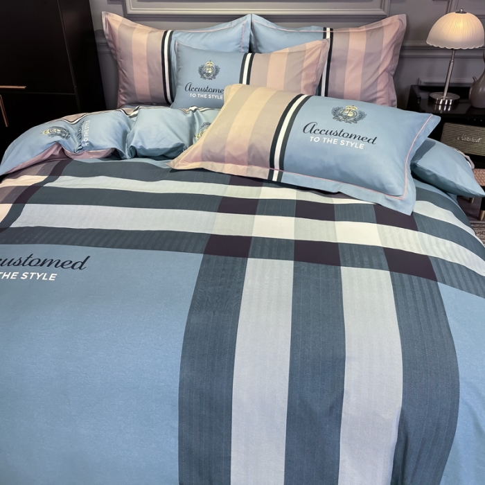 91家纺网 家纺一手货源 找家纺 金爱家 2021新款全棉13372四件套条格简约系列 巴伦