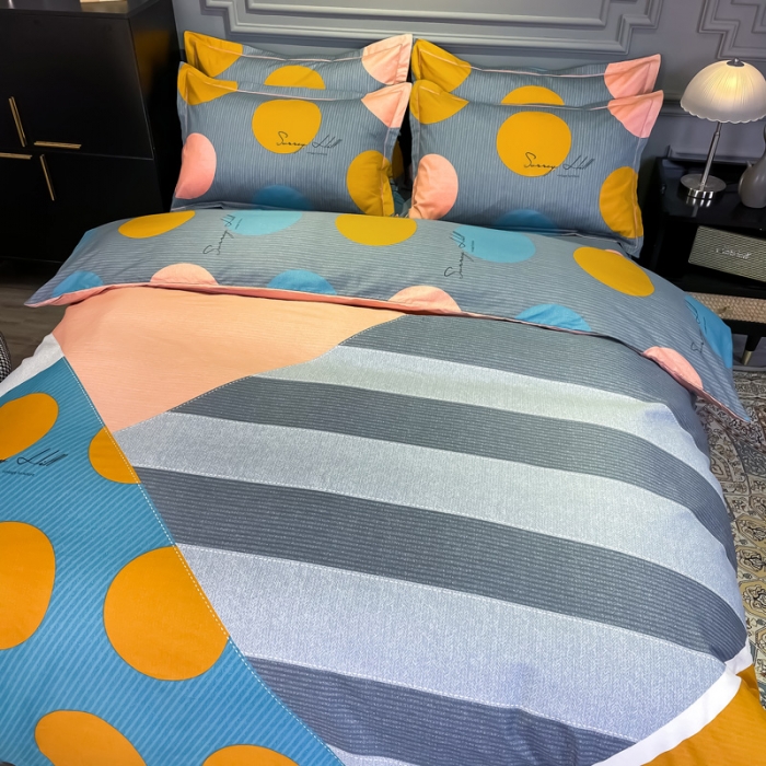 91家纺网 家纺一手货源 找家纺 金爱家 2021新款全棉13372四件套条格简约系列贝瑞