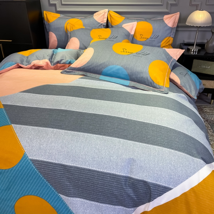 91家纺网 家纺一手货源 找家纺 金爱家 2021新款全棉13372四件套条格简约系列贝瑞