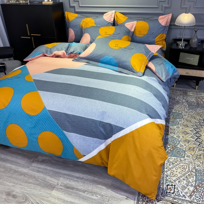 91家纺网 家纺一手货源 找家纺 金爱家 2021新款全棉13372四件套条格简约系列贝瑞