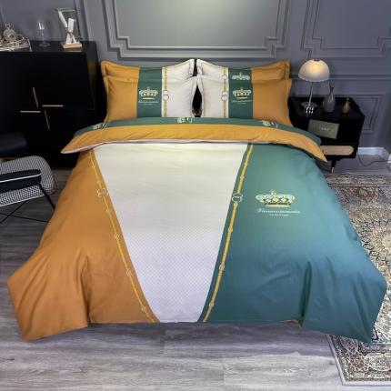 91家纺网 家纺一手货源 找家纺 金爱家 2021新款全棉13372四件套条格简约系列布鲁斯