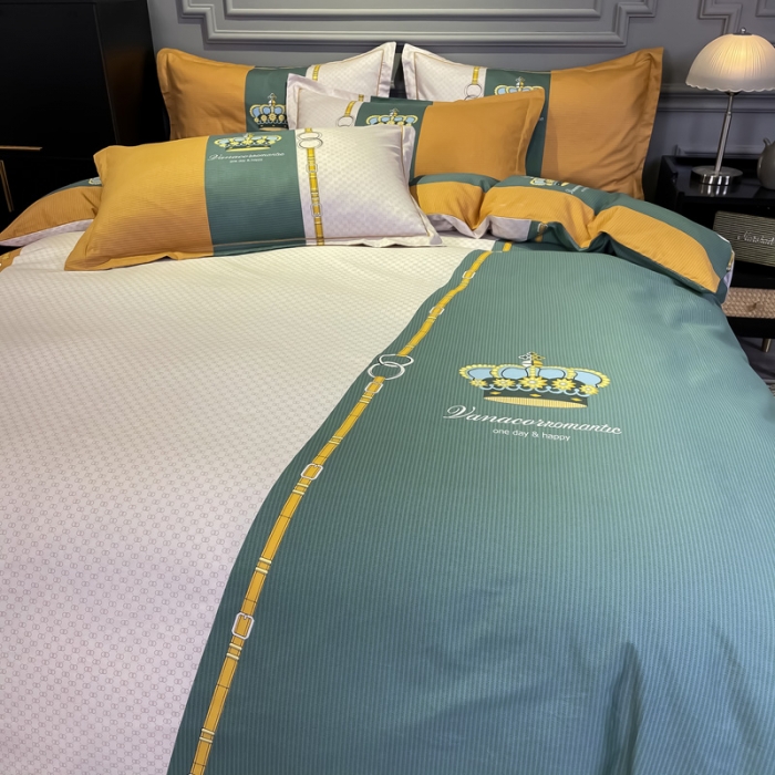 91家纺网 家纺一手货源 找家纺 金爱家 2021新款全棉13372四件套条格简约系列布鲁斯