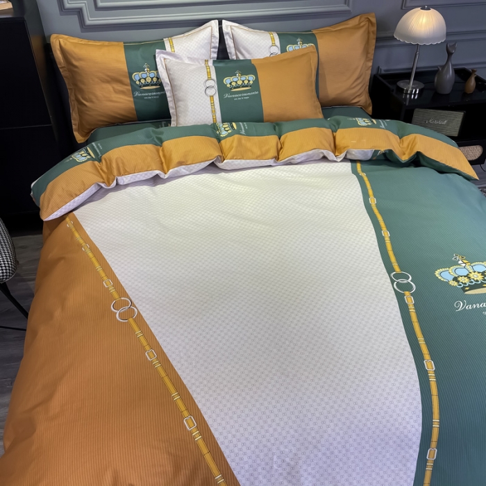 91家纺网 家纺一手货源 找家纺 金爱家 2021新款全棉13372四件套条格简约系列布鲁斯