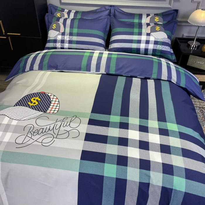 91家纺网 家纺一手货源 找家纺 金爱家 2021新款全棉13372四件套条格简约系列潮流