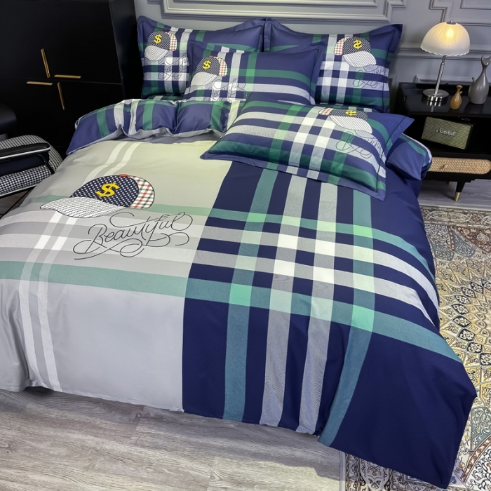 91家纺网 家纺一手货源 找家纺 金爱家 2021新款全棉13372四件套条格简约系列潮流