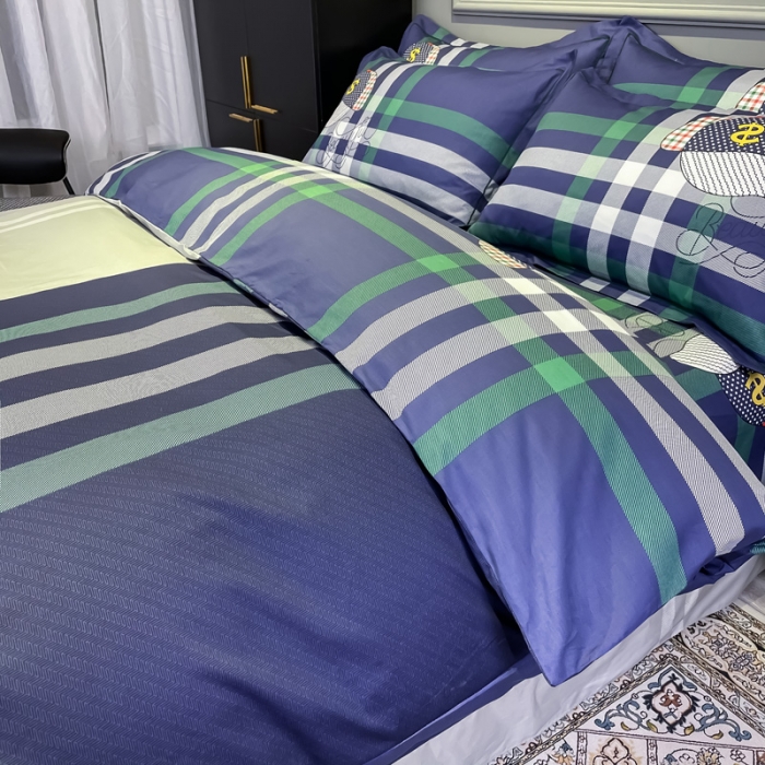 91家纺网 家纺一手货源 找家纺 金爱家 2021新款全棉13372四件套条格简约系列潮流