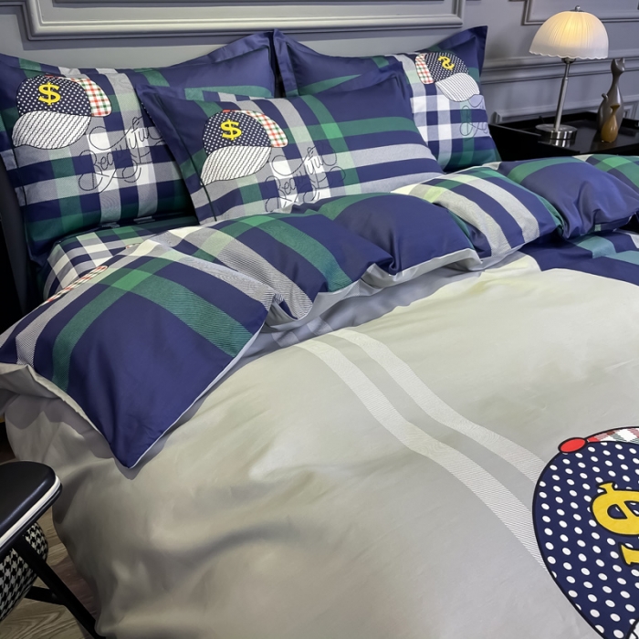 91家纺网 家纺一手货源 找家纺 金爱家 2021新款全棉13372四件套条格简约系列潮流