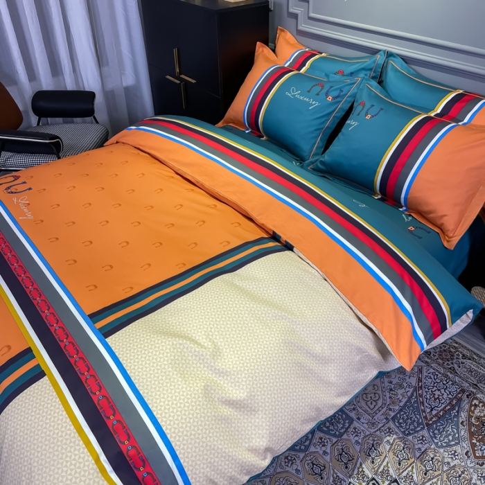 91家纺网 家纺一手货源 找家纺 金爱家 2021新款全棉13372四件套条格简约系列凯瑞拉