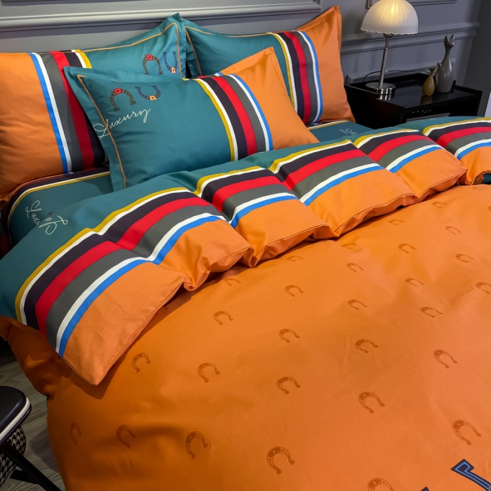 91家纺网 家纺一手货源 找家纺 金爱家 2021新款全棉13372四件套条格简约系列凯瑞拉