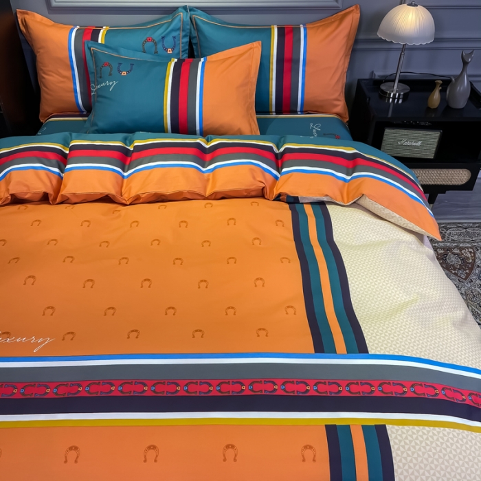 91家纺网 家纺一手货源 找家纺 金爱家 2021新款全棉13372四件套条格简约系列凯瑞拉