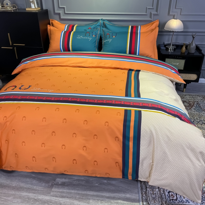 91家纺网 家纺一手货源 找家纺 金爱家 2021新款全棉13372四件套条格简约系列凯瑞拉