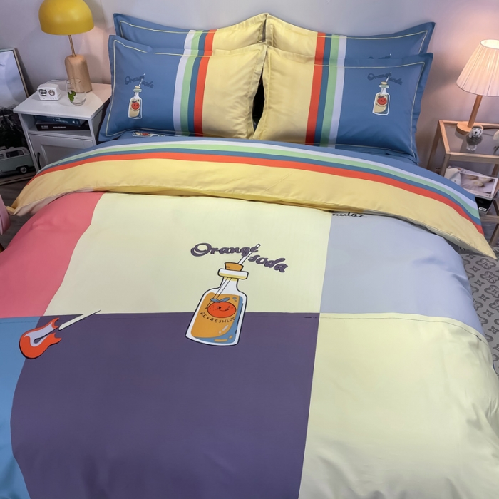 91家纺网 家纺一手货源 找家纺 金爱家 2021新款全棉13372四件套条格简约系列栖夏